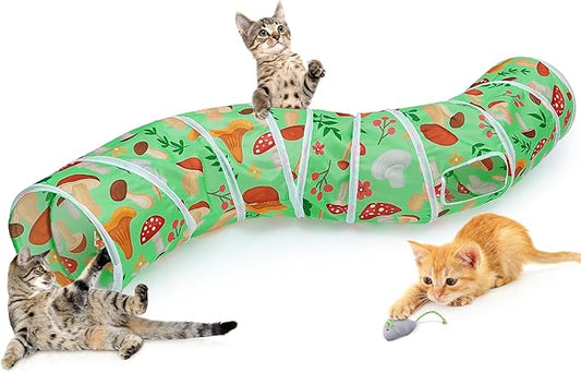 Glittme Cat Tunnel, Cat Tunnels for Indoor Cats, S-Shape Peekaboo Cat Cave with Cat Toys, Foldable Cat Tubes and Tunnels for Cats, Rabbit, Puppy, Guinea Pig