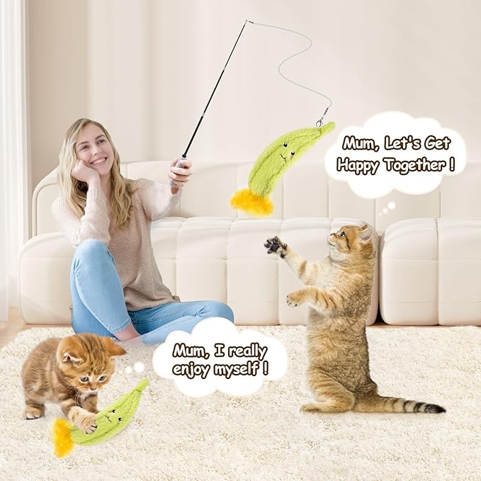 ORSDA Cat Toys, Cat Wand Toy for Indoor Cats, Replacement Cat Teaser Toys, Interative Cat Toy for Cats with Bell, Cat Feather Toy for Cats to Chase and Exercise