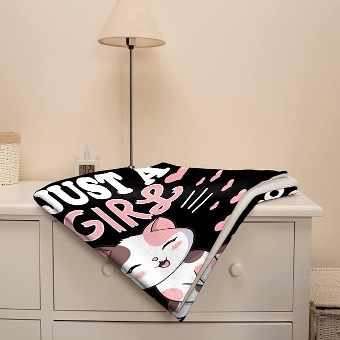 Cat Blanket Plush Gift for Women Kid Comfy Throw-Just A Girl Who Loves Cats-Soft Lightweight Kawaii Kitten Quilt Cozy Sheet Cute Animals Warm Flannel Blankets for Couch Chair-60x80 Inches
