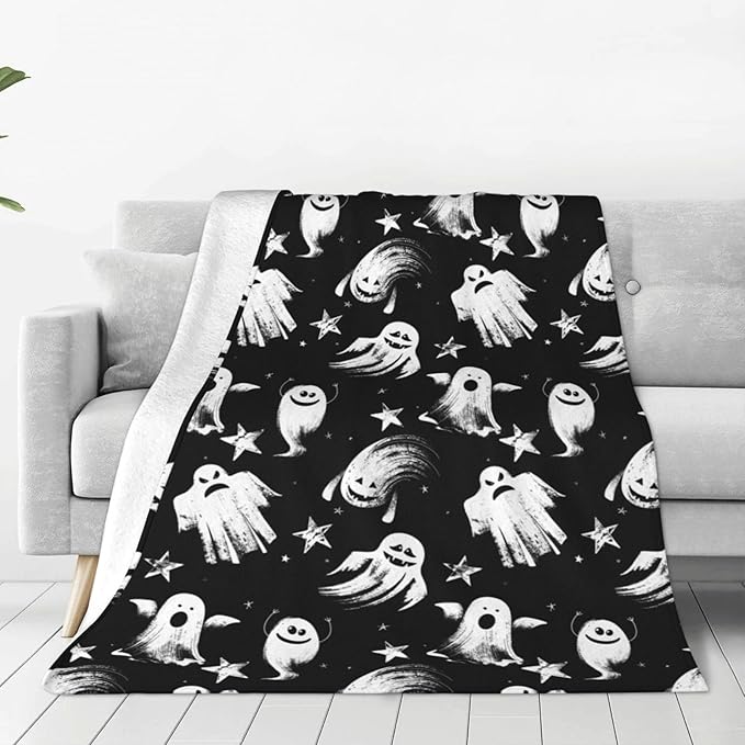 Halloween Ghost Throw Blanket Soft Cozy Plush Warm Fleece Blanket for Sofa Couch Bed 80"X60"