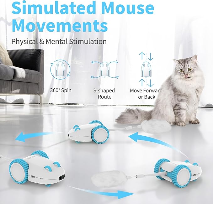 PETGEEK Automatic Cat Mouse Toys Interactive Cat Toys for Indoor Cats, Smart Sensing Moving Squeaky Mouse Cat Toys, USB Rechargeable Best Gift for Birthday, Thanksgiving, Christmas, New Year