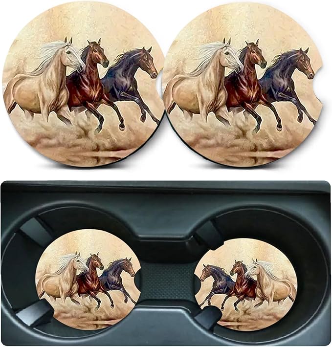 Car Coasters for Cup Holders,2 Pack Horse Car Coasters,2.75" Universal Size Anti Slip Rubber Mat,Automotive Cup Holder Decal Decor Accessories,Gifts for Horse Lovers for Women,Men,Mom