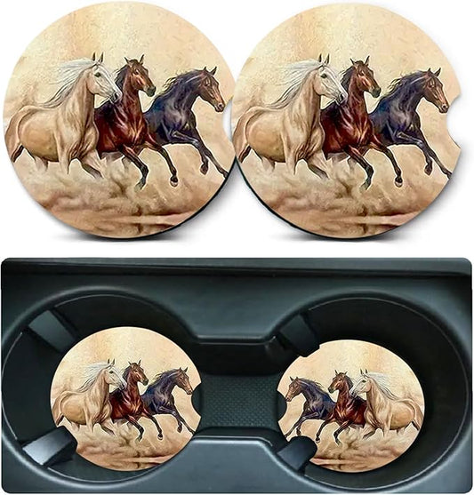 Car Coasters for Cup Holders,2 Pack Horse Car Coasters,2.75" Universal Size Anti Slip Rubber Mat,Automotive Cup Holder Decal Decor Accessories,Gifts for Horse Lovers for Women,Men,Mom