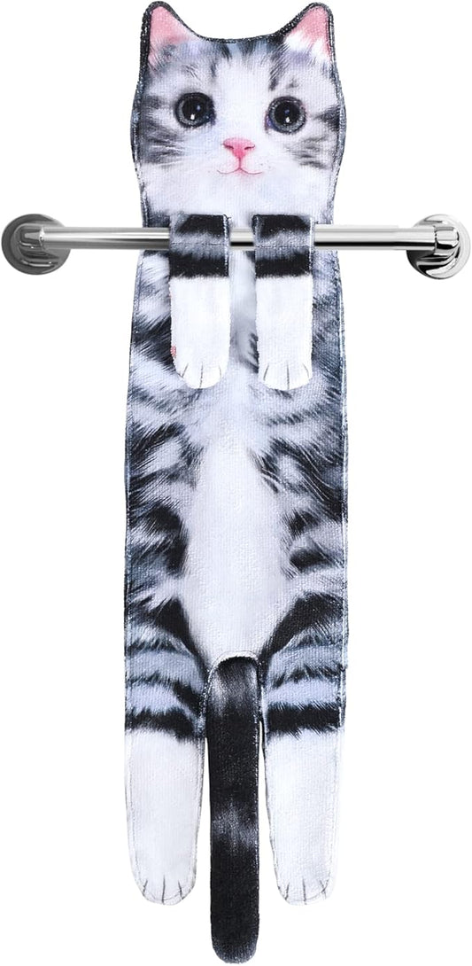 Cat Funny Hand Towels for Bathroom Kitchen- Cute Decorative Kitten Decor Hanging Face Towels- Unique Housewarming Valentines Mothers Birthday Gifts for Women Mom Cat Lovers