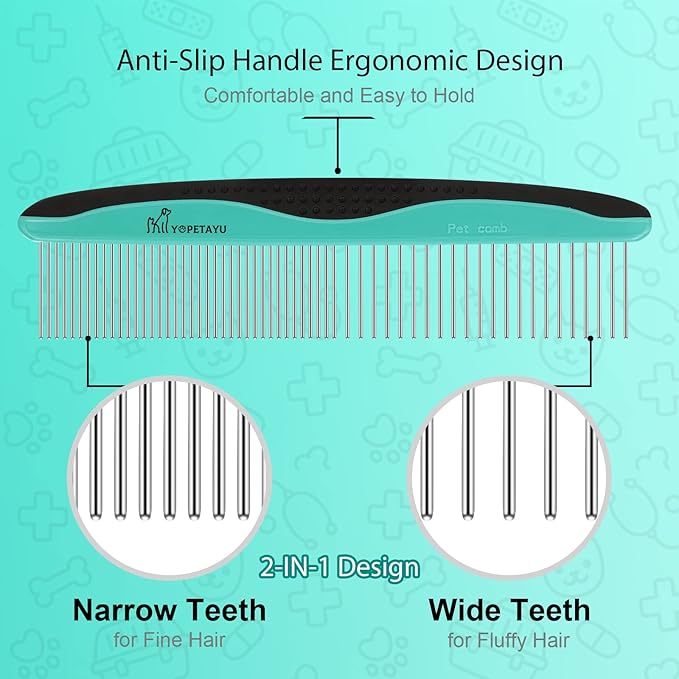 Dog Brush for Shedding, Self-Cleaning Slicker Brush, Short & Long Haired Pets, Removes Mats, Tangles, Loose Fur, Gentle on Skin, Ideal for Small, Medium, Large Dogs, Pet Comb, Aqua Green