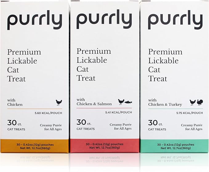 Purrly Low Calorie Premium Lickable Cat Treat Topper Healthy Chicken Variety Bundle (90 Count) Human-Grade Protein Sources with Functional Nutrients Wet Squeeze Creamy Purée Grain-Free Non-GMO