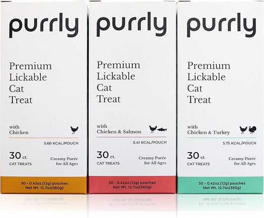 Purrly Low Calorie Premium Lickable Cat Treat Topper Healthy Chicken Variety Bundle (90 Count) Human-Grade Protein Sources with Functional Nutrients Wet Squeeze Creamy Purée Grain-Free Non-GMO
