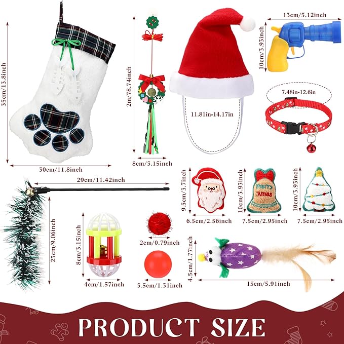 Supervitae 33 Pieces Christmas Stocking Cat Gun Toys Set, Christmas Interactive Cat Toys Set for Cats Xmas Gifts Holiday Party Outdoor Kitten Mouse Toy Plush Toy for Indoor Cats