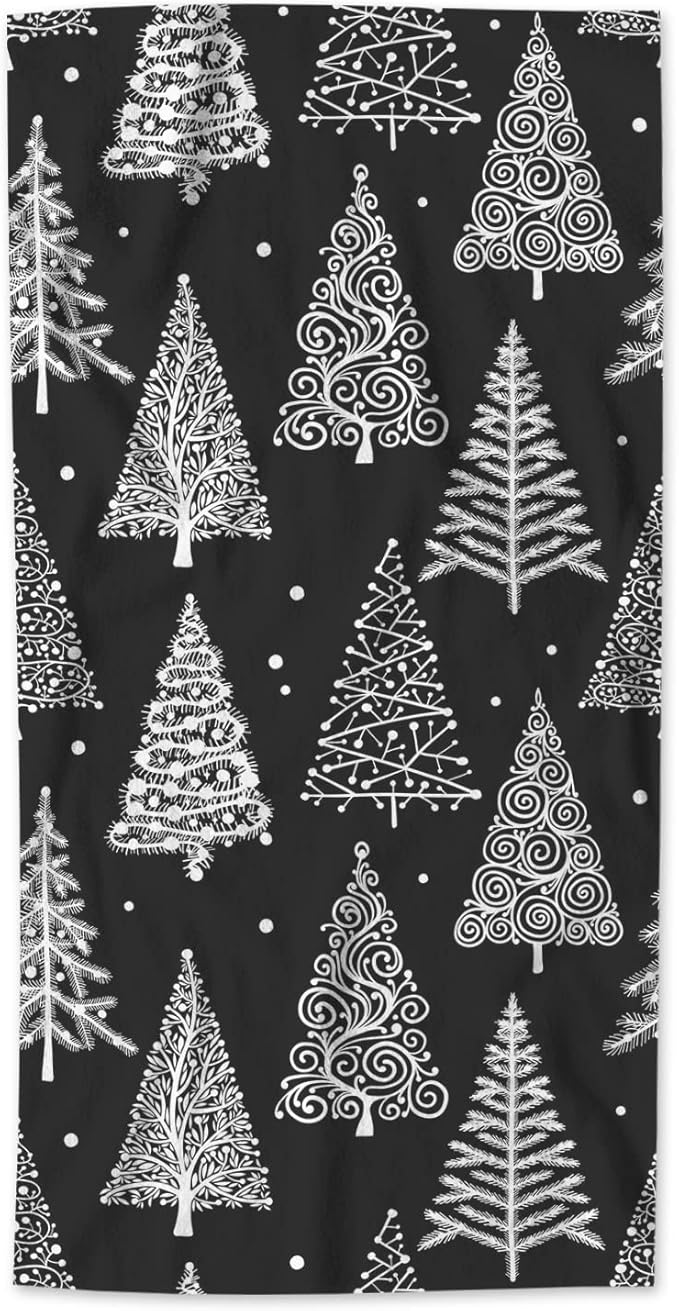 AOYEGO Christmas Tree Hand Towels Black White Leaf Circle Polka Dot Towel Highly Absorbent Soft Towel Kitchen Bath Decor for Women Men 15x30 Inch