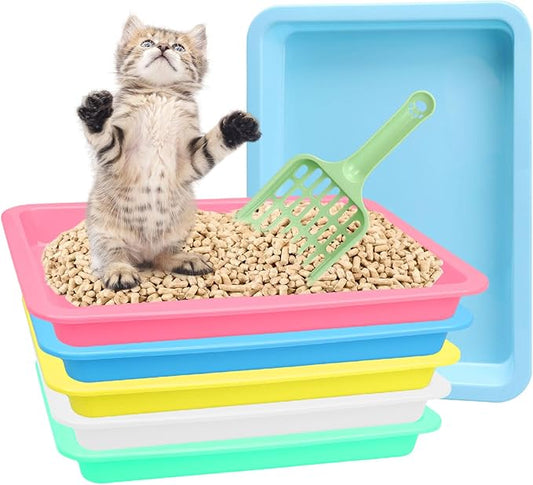 7Pcs Kitten Litter Box Set, Cats Litter Box with Kitten Litter Scoop, Low Entry Litter Boxes for Kittens, Plastic Portable Shallow Litter Pan for Rabbit Guinea Pig Hamster