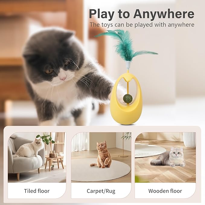 Catnip Toys for Cats with Feathers Tumbler Cat Toy with Edible Catnip Balls, Interactive Funny Toy Kitten Indoor Exercise/Plaything for All Breeds - Yellow