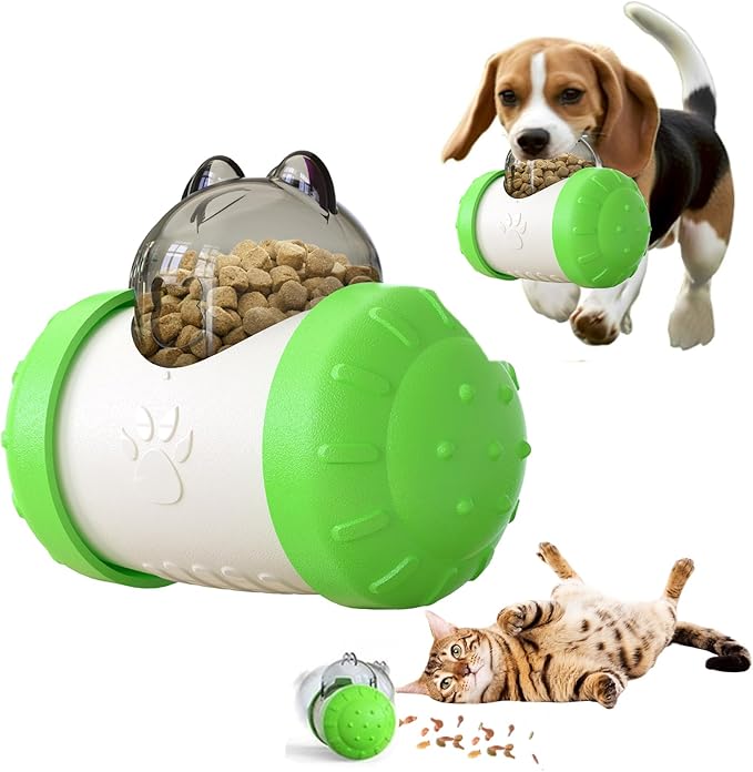 Treat Dispenser Dog Cat Toy Enhanced Slow Dispenser Food Puzzles Ball Interactive Chase Training Toys for Small Puppy Cat Bunny Hamster Pet Pig(Green)