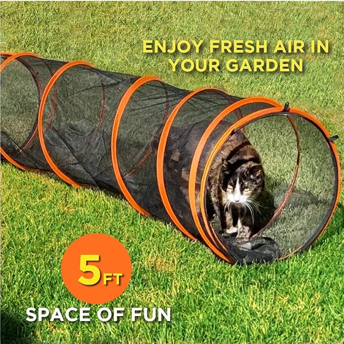 Trenton Gifts Cats Ultimate Playtime Experience with our 5 FT. Indoor/Outdoor Steel Spring Frame Cat Tunnel - Complete with Carry Case for Easy Transport