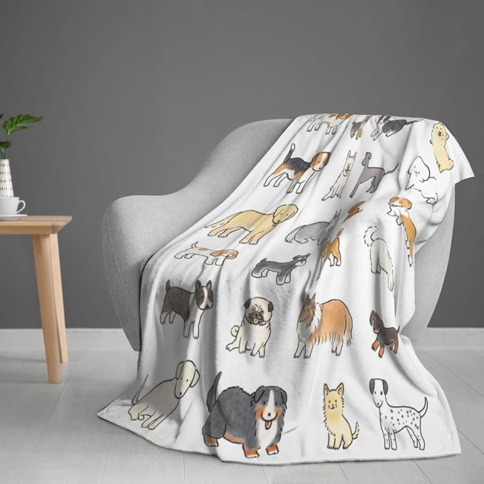 Kids Cute Dogs Print Blanket Throw 60"x50", Plush Flannel Blankets with Dogs On It, Soft Warm Decorative for Kids Women Dog Lovers