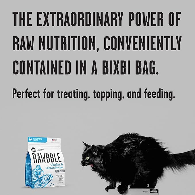 BIXBI Rawbble Freeze Dried Cat Food, Chicken & Salmon Recipe, 10 oz - 95% Meat and Organs, No Fillers - Pantry-Friendly Raw Cat Food for Meal, Treat or Food Topper - USA Made in Small Batches