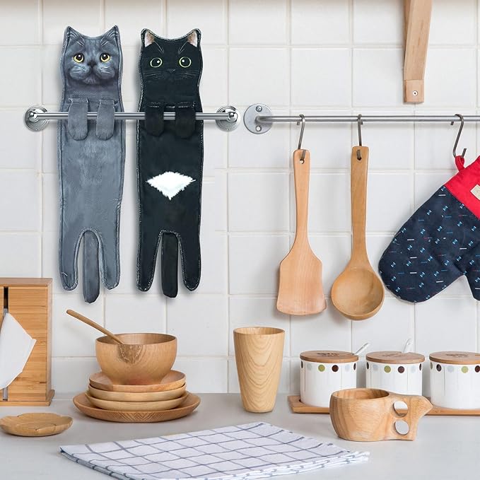 PAT JUUMG Funny Hand Towels for Bathroom Kitchen Decor, Cute Decorative Hanging Face Towels, Super Absorbent Soft, Housewarming Gift, Cat Lovers Gifts for Women (Blue Cat)