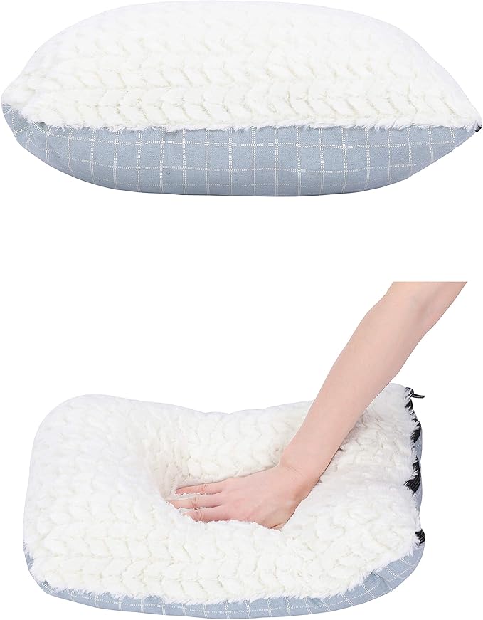 Cat Bed for Indoor Cats,Medium Large Cats Cave Bed,Machine Washable Slip Resistant Bottom,Ultra Soft Plush Cushion (Blue White Cave)