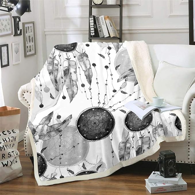 Dream Catcher Plush Blanket Dreamcatcher Fleece Throw Blanket for Sofa Couch Bed Bohemian Style Sherpa Blanket Room Decor Indian Native American Fuzzy Blanket King 87x95 Inch
