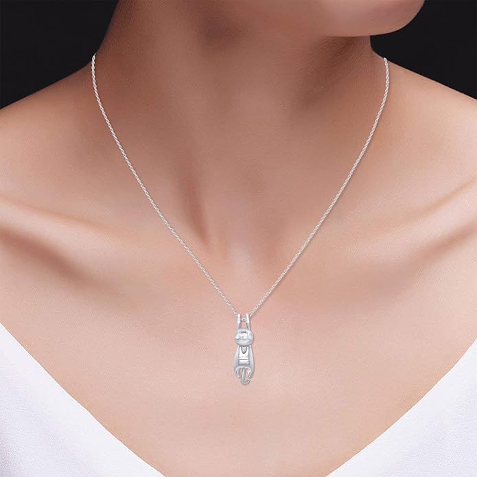 AFFY 925 Sterling Silver Cat Necklace for Women - Jewelry Gift for Cat Lovers - Flying Hanging Cat Pendant Collarbone Necklace