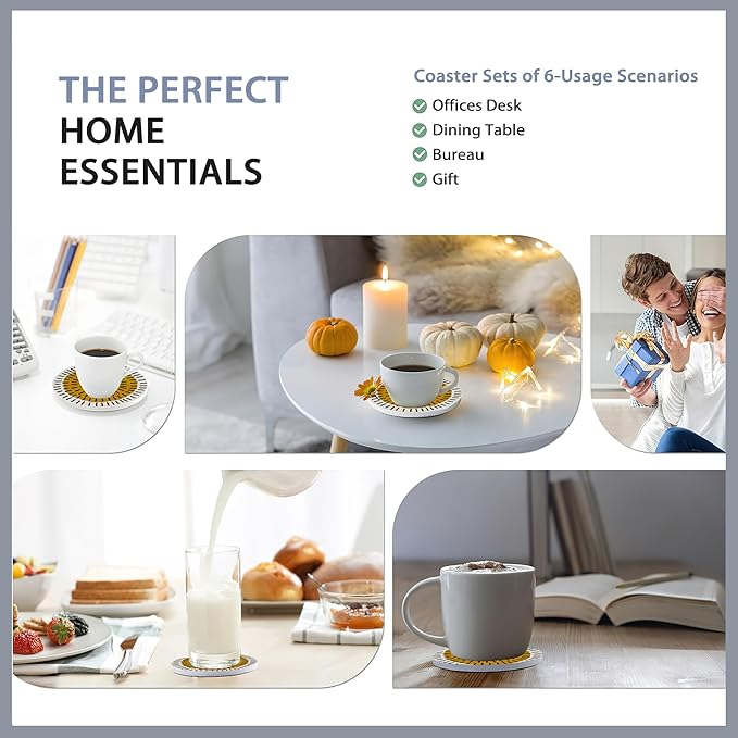 6 Pcs Coasters for Drinks with Holder,Abstract Art Minimalist Absorbent Coaster with Cork Backing,Great Gift for Housewarming,Room Decor,Bar,Holiday Party