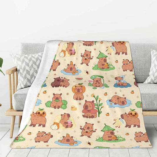 Capybara Blanket Throw 80"x60", Plush Flannel Blankets, Soft Warm Decorative for Kids Women Adults