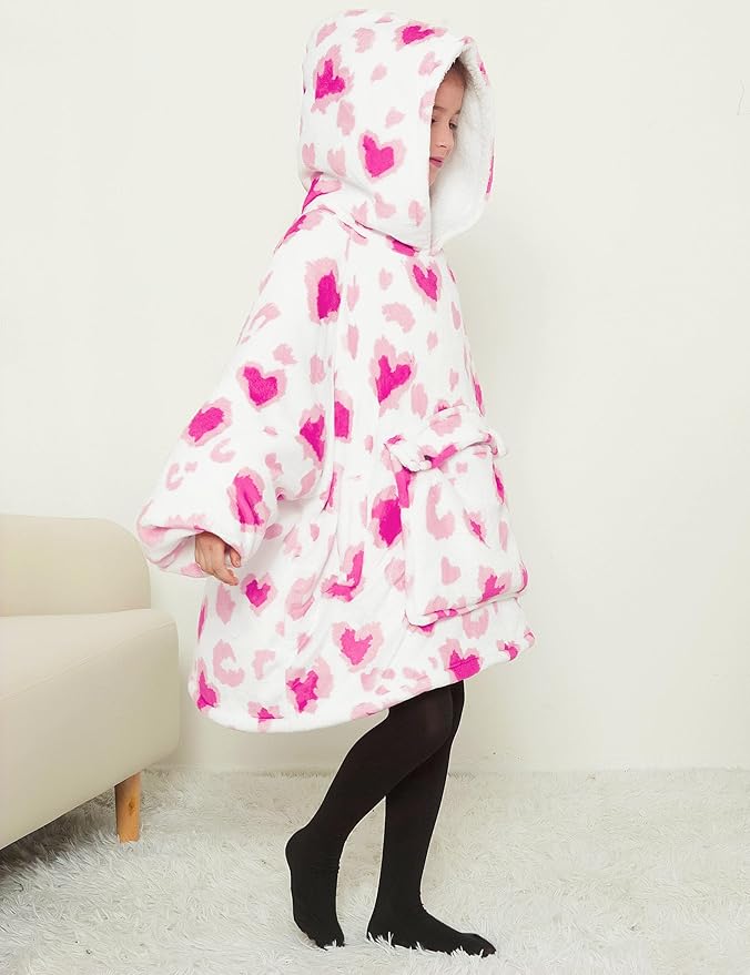 KFUBUO Wearable Blanket Hoodie for Kids Sherpa Patterns Oversized Sweatshirt Blanket With Pocket 6-10 Year Old Girl Boy Gifts for Kids