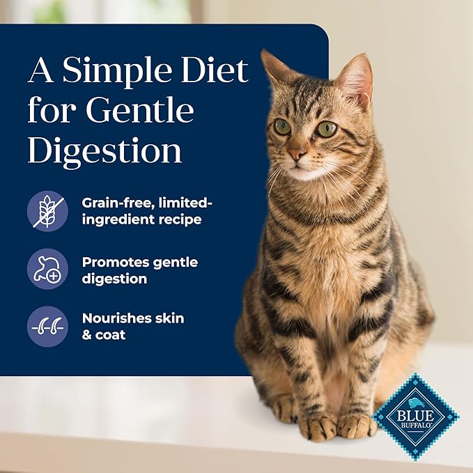 Blue Buffalo Basics Grain-Free Dry Cat Food, Skin & Stomach Care, Limited Ingredient Diet for Indoor Cats, Duck & Potato Recipe, 11-lb. Bag