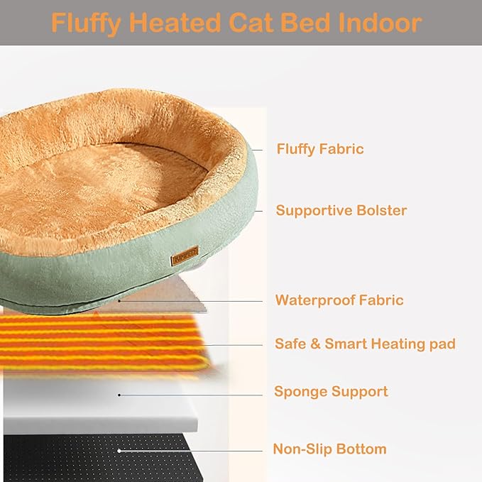 Heated Cat Bed Indoor w/ 12V Electric Heating Pad, Thermal Warming Heated Pet Bed with Adjustable Temperature & Timer