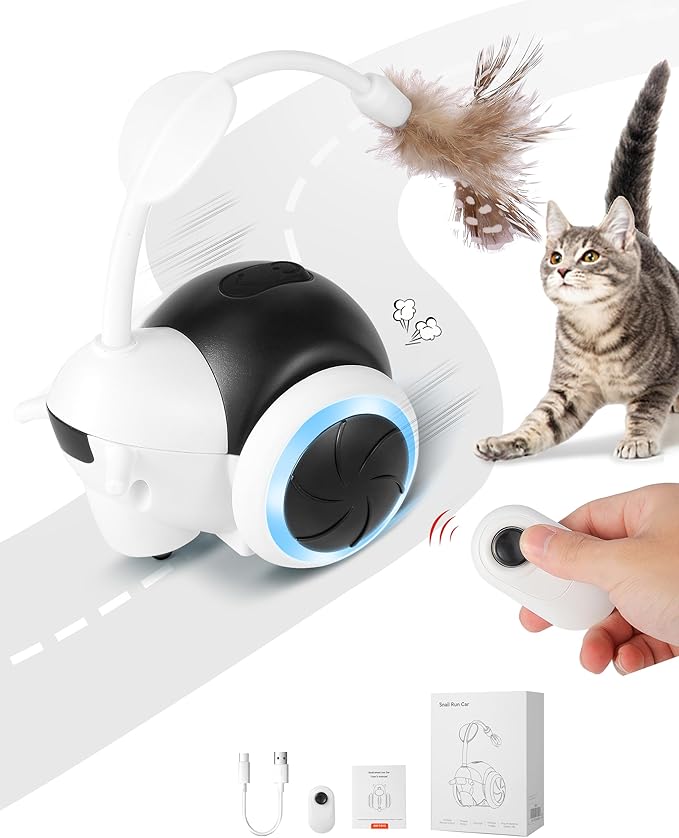 Interactive Cat Toys for Indoor Cats, Automatic Cat Toys Interactive with LED & Feather, Cat Mice Toys Smart Sensing Moving Electronic for Bored Adult Cats & Kitty, USB C Rechargeable