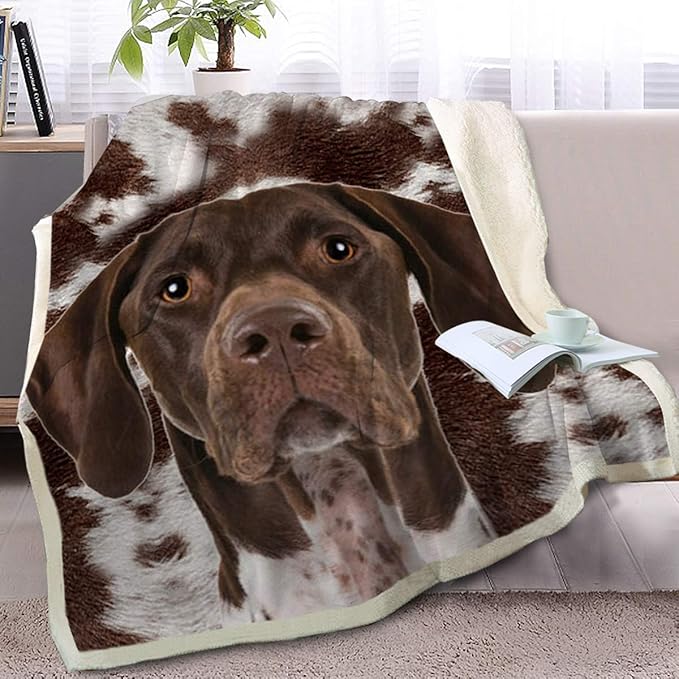 BlessLiving Dog Sherpa Blanket Soft Plush German Shorthair Sherpa Fleece Throw Blanket Pet and Dog Lovers Home Throw Blankets (Twin, 60 x 80 Inches)