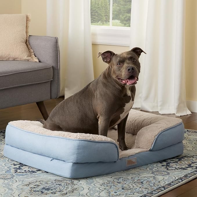 TOWN & COUNTRY EVERYDAY CuddleTown Comfy Solid Bolster Sofa Pet Bed, Supportive & Calming Egg Crate Foam, Water Repellent, Non-Slip Bottom, Machine Washable Cover, Cream, Large 35"x25"x8"