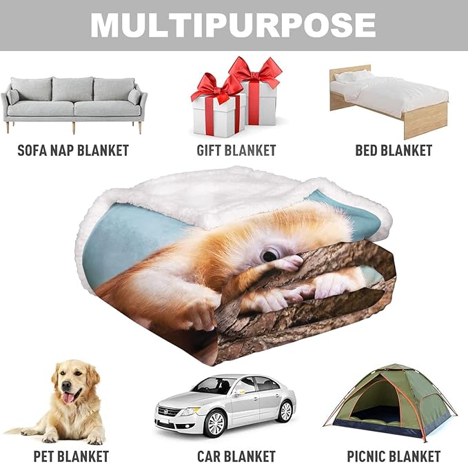 Golden Monkey Sherpa Blanket, Animal Print Fleece Throw Blankets for Couch Sofa Bed, Super Soft Warm and Lightweight, 50" x 60"