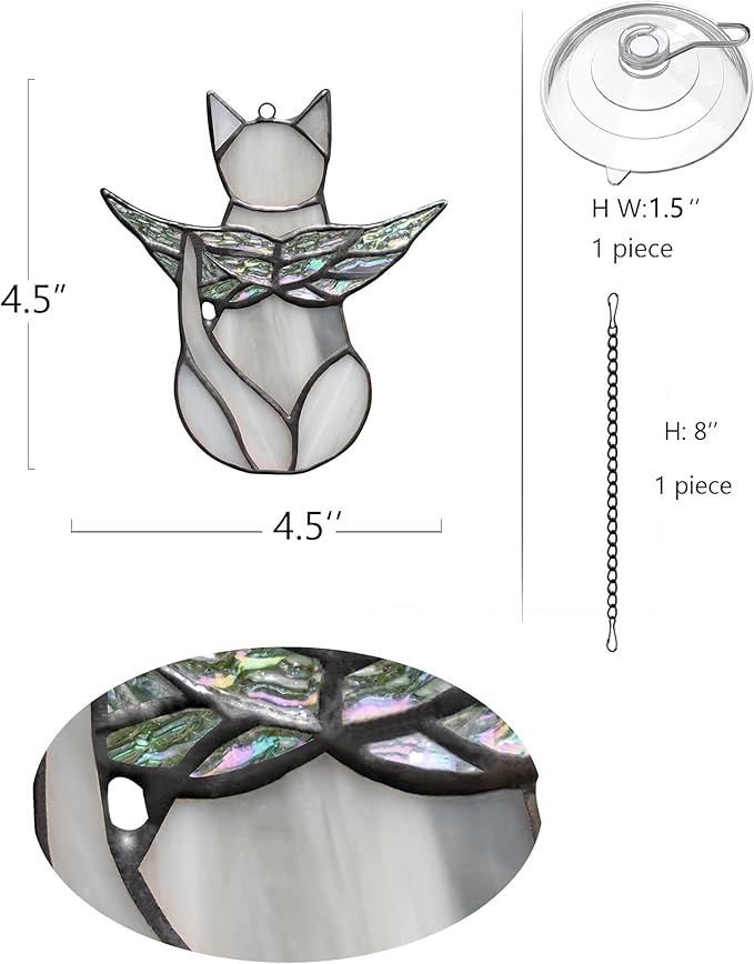 BOXCASA Cat Memorial Gifts for Loss of a Cat - Iridescent Angel Wing Suncatchers for Stained Glass Window Hangings,Loss of Pet Sympathy Gift for Women