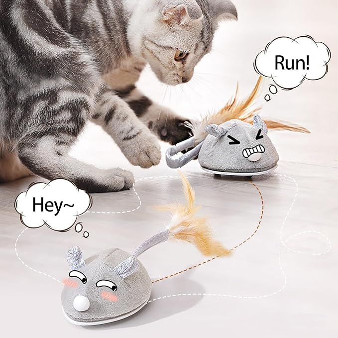 Interactive Cat Toy Mouse, Moving Mouse Automatic Cat Toys Electronic Mice, Rechargeable Squeaky Cat Mouse Toys for Kitten Indoor/Outdoor Exercise（Short Velvet）
