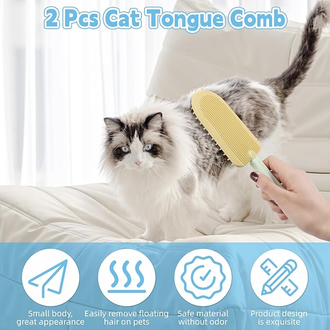 2PCS Cat Tongue Comb,Cat Tongue Brush,2024 New Cat Grooming Brush,Cat Grooming Brush for Indoor Cats,Cute Cartoon Ice Cream Cat Fur Remover Comb for Cats Grooming Easily Removes Fur Reducing Hairballs