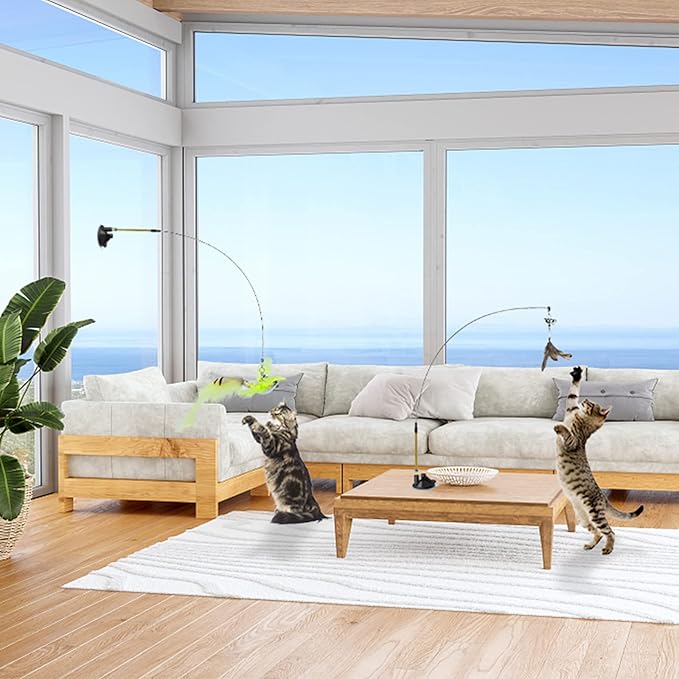 Interactive Bird Simulation Cat Toy Set Suction Cup Cat Wand Toy for Indoor Cats Suitable for Kitten to Play Exercise