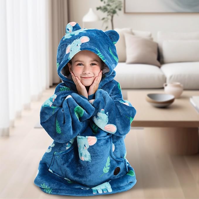 THREE POODLE Wearable Blanket Hoodie for Kids, Oversized Sherpa Sweatshirt Blanket with Giant Hood, Warm Cozy Hooded Blanket, for Kids Girls Boys