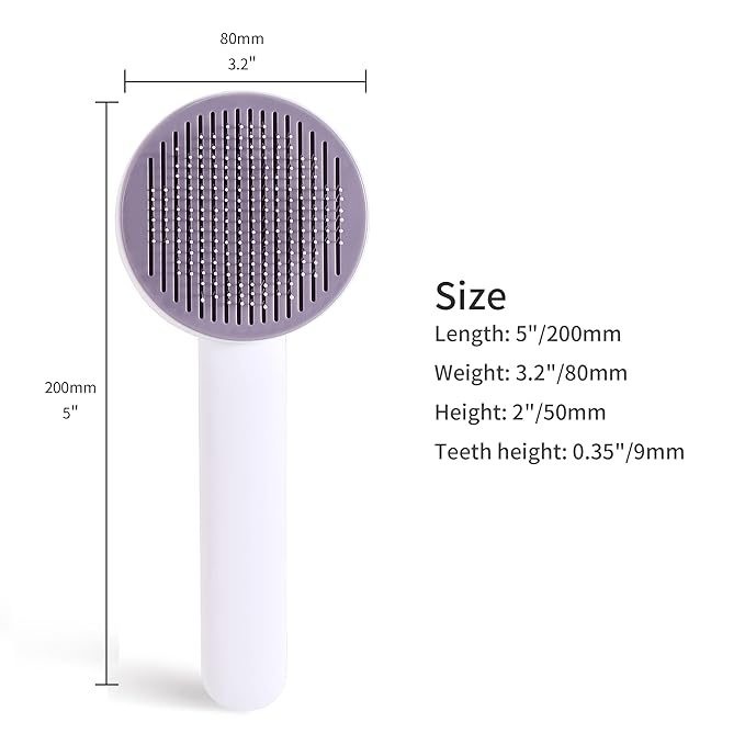 Self Cleaning Slicker Brush for Cat or Dog, Pet Grooming Brush for Long or Short Hair, Dog comb For One Button Gently Removes Loose Undercoat and Shedding Hair (Purple-Only Brush)