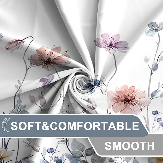 AWERT Watercolor Floral Shower Curtain with Hooks Pastel Wildflower Shower Curtain for Bathroom Waterproof Flower Printing Fabric Bathroom 72x72inch