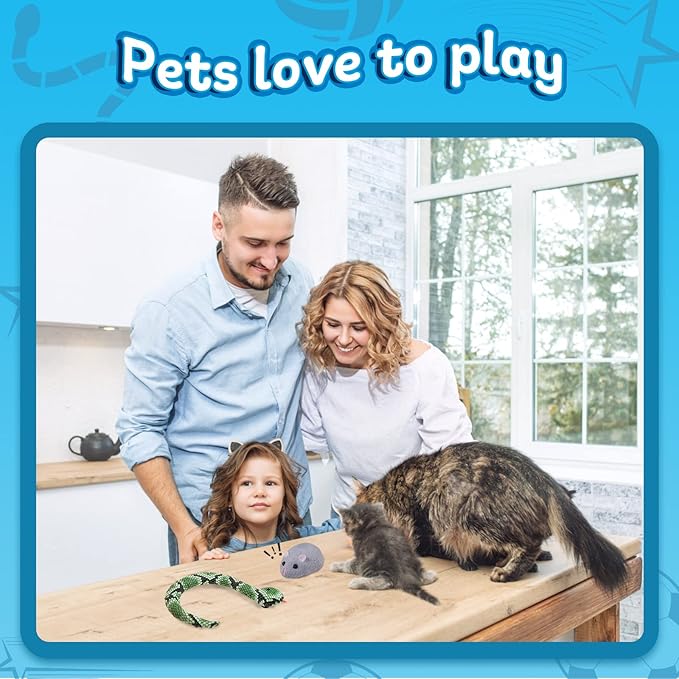 Cat Toys Interactive Kitten Toys Snake RC&Sensing Mouse and Smart Sensing Snake Toy-2pcak,USB Rechargeable,Automatically Sense Obstacles and Escape for Indoor Cats Dogs(Green Snake and mice)