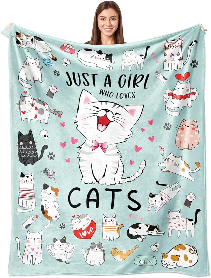 Cat Blanket Gifts for Cat Lovers Soft Flannel Cats Throw Blanket Cats Stuff for Kids Adults 50"x40"