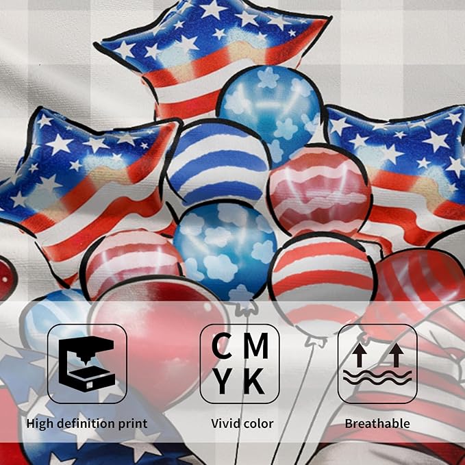 Patriotic Gnomes Hand Towels Set of 2 American Flag Kitchen Dish Towel Star Balloon Soft Microfiber Face Towel for Bathroom Home Decor