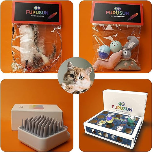 Limited Quantity Classic Set - Cat Wand Feather Toys Set and Cat Chew Toy and Cat Ball Toy and Pet Comb