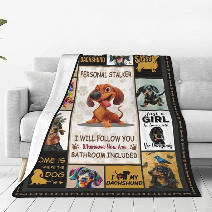 Dachshund Dog Blanket Cute Dachshund Decor Throw Blanket Super Warm Soft Plush Lightweight Fleece Flannel Blanket Gifts for Dog Lovers Girls Boys Women Men Adults for Winter Couch 50"X60"