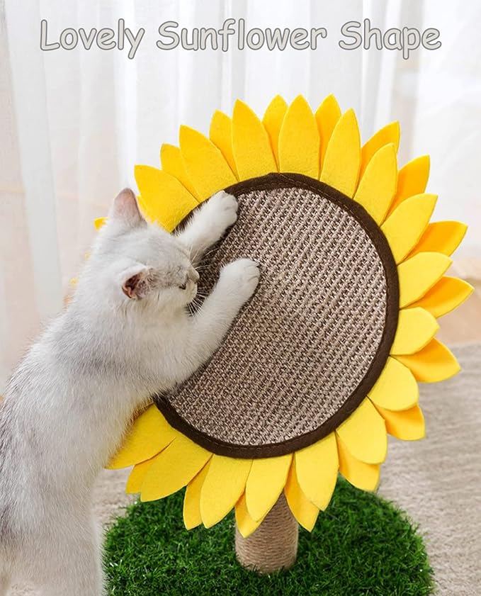 BNOSDM Sunflower Cat Scratching Post for Indoor Kitty Sisal Scratcher Posts Cat Tree Interactive Activity Tree Tower Furniture Cute Scratch Board for Small Cats and Kittens