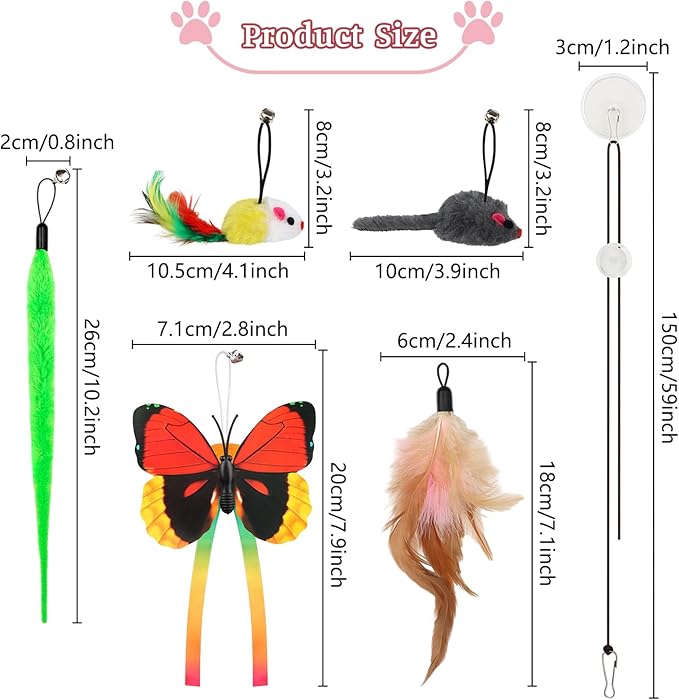 Interactive Cat Toy, Hanging Cat Toys for Indoor, cat Door Toy Replacements with Bell Kitten Toys for Indoor Cats Kitten