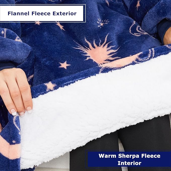 THREE POODLE Wearable Blanket Hoodie, Oversized Sherpa Sweatshirt Blanket for Adults Women Men, Warm Cozy Hooded Blanket, Gifts for Mom Girlfriend