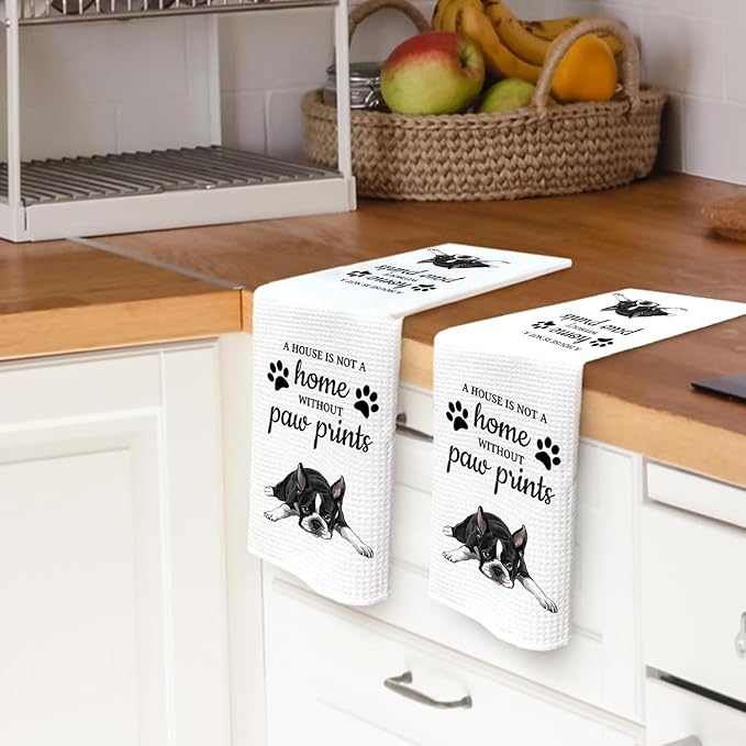 Boston Dog Gifts Kitchen Bathroom Decor Towels 16″×24″, Dog Lovers Gifts for Girls Mom Women, Boston Gifts For The Owners,A House is Not A Home Without Paw Prints Bathroom Kitchen Dish Hand Towels