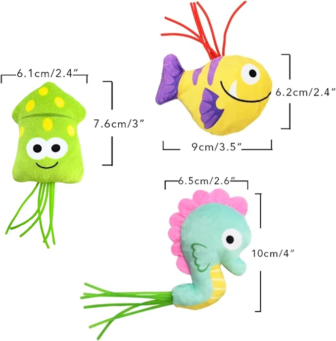 Interactive Catnip Toys for Indoor Cats Set of 6 Soft and Durable Stuffed Sea Animal Plush Toys, Crinkle Sound Cat Kicker Toys, Perfect for Promoting Kitten Exercise and Ideal Gifts for Cat Lovers