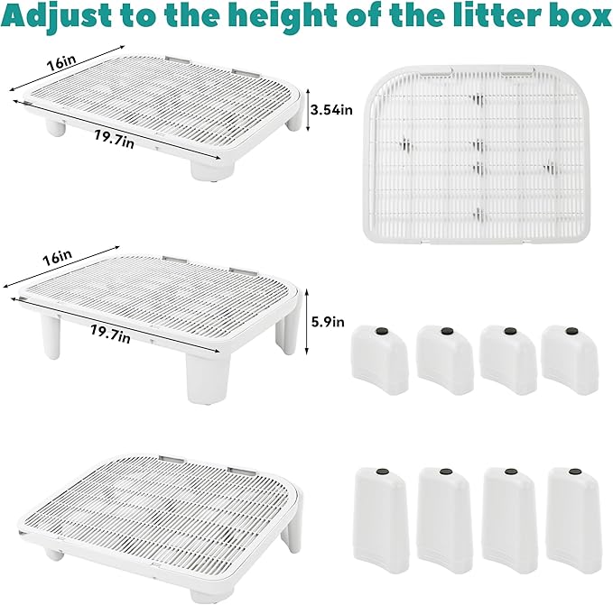 BALAPET Adjustable Cat Ramp for Litter Box Elevated Cat Litter Ramp for Cat Litter Boxes Double Layered Litter Trapper with Filter Function Cat Steps Suitable for Small & Elderly Cats (White)